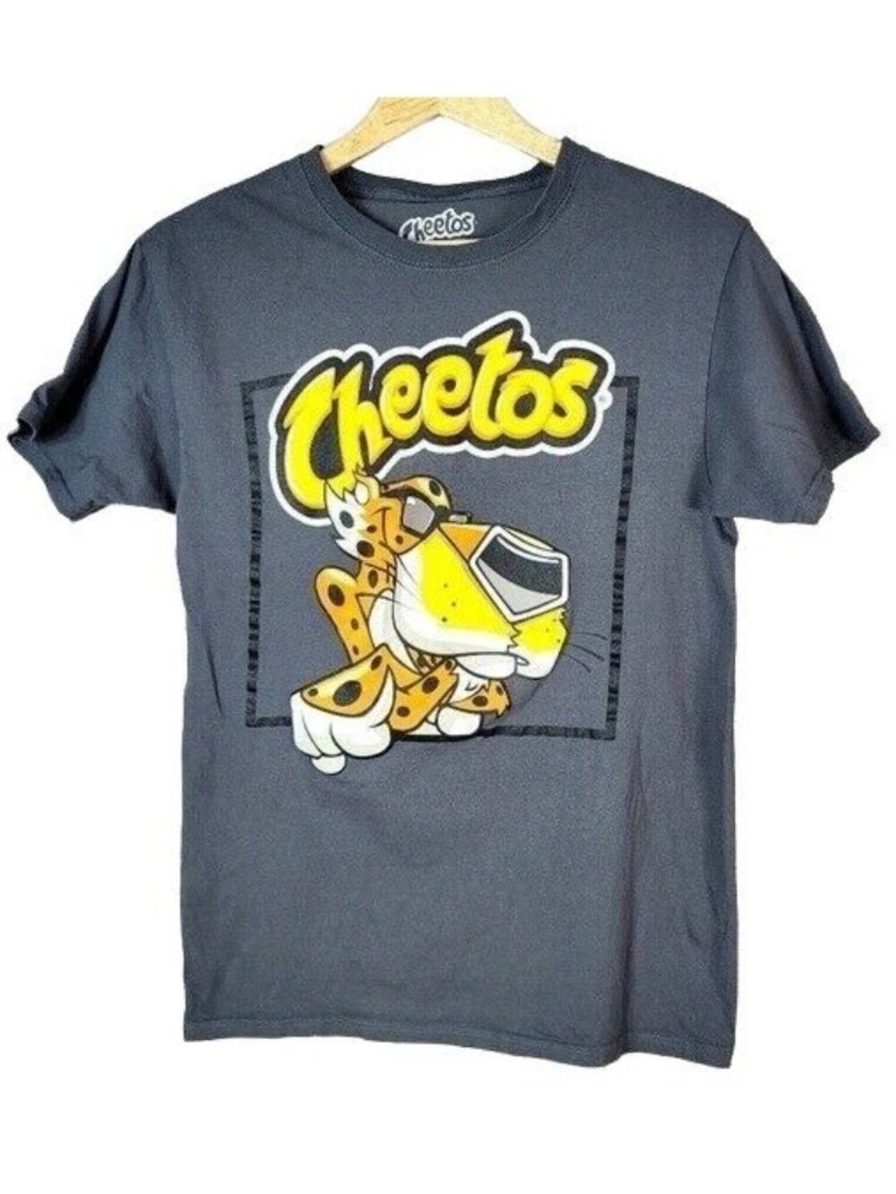 Cheetos Men Chester Cheetah Graphic T Shirt Gray Small Casual Unisex 100% Cotton